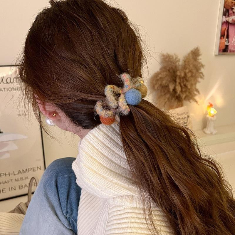 Телефонный провод резинки для волос шерстяные спиральные резинки для волос кольца женские плюшевые шарики держатели для хвостиков аксессуары для волос