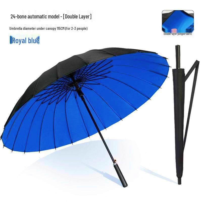 Extra Large Double Layer Men's Umbrella - 24 Bone, Long Handle, Reinforced, Thickened, Wind & Rain Resistant.