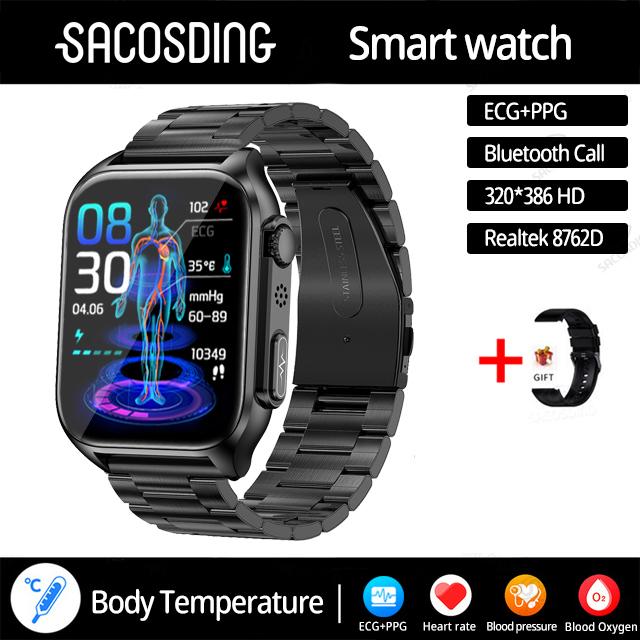 SACOSDING NFC+ЭКГ+PPG Смарт-часы Bluetooth Звонок Автоматический инфракрасный датчик кислорода в крови Частота сердечных сокращений Кровяное давление Мониторинг здоровья Водонепроницаемые часы