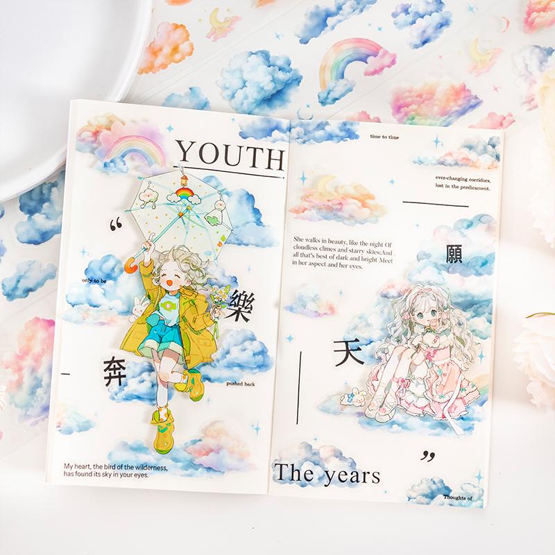 50mm*2m Kawaii Clouds PET Tapes Scrapbooking Journal Planner Background Materials Masking Tape Korean Stationery Office Supplies