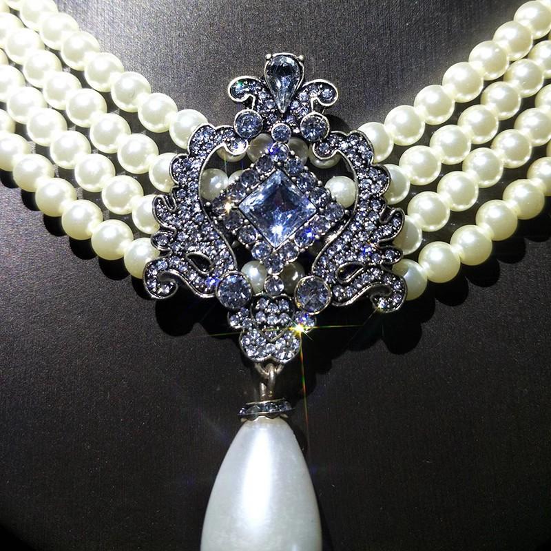 Жемчужное короткое ожерелье, женская ретро-универсальная многослойная шейная цепочка, аксессуары для женщин с кристаллами и драгоценными камнями