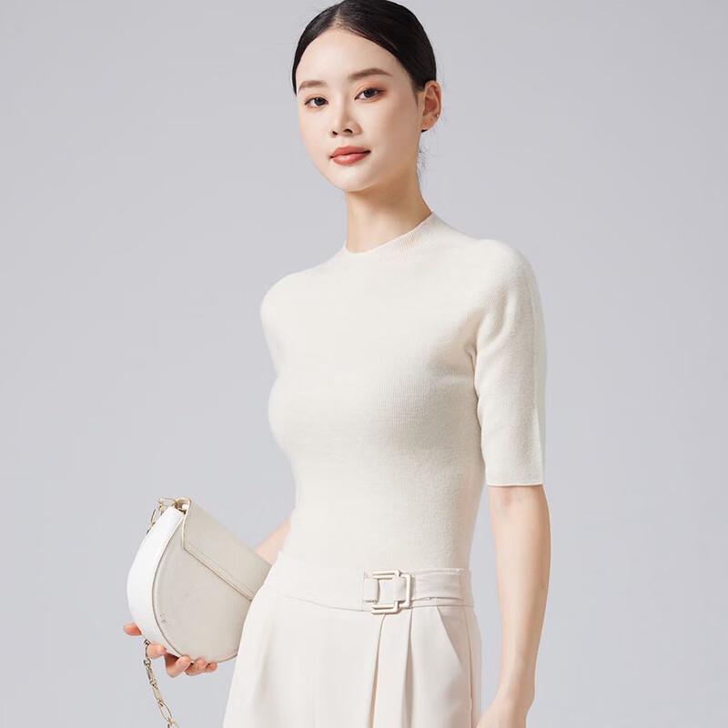 Fengxun Women's Pure Wool Slim Fit Mock Neck Knit Top