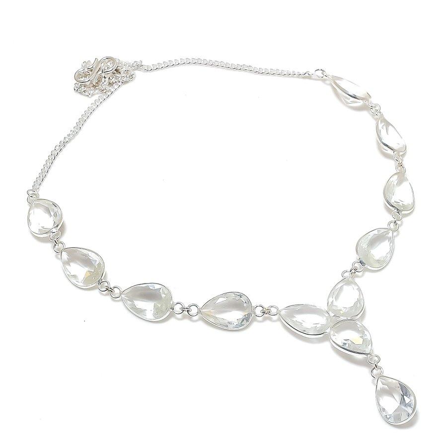 White Topaz Ethnic 925 Sterling Silver Jewelry Necklace 18" D9E73
