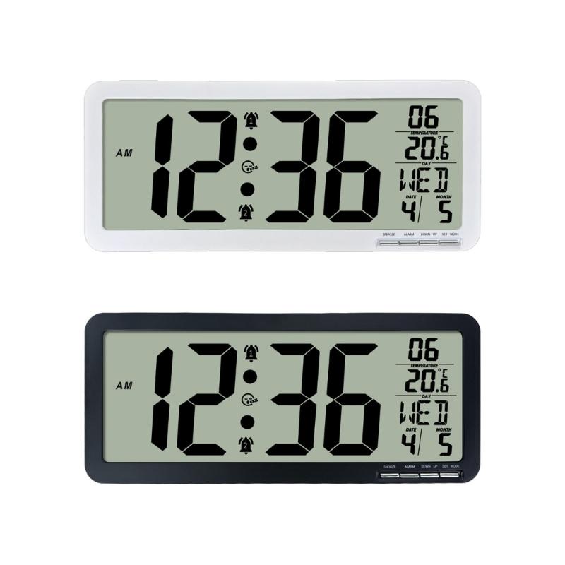 Большие цифровые настенные настольные часы LCD с дисплеем температуры, 2 будильника, функция повтора сигнала, работа от батареек, Декор для дома и офиса