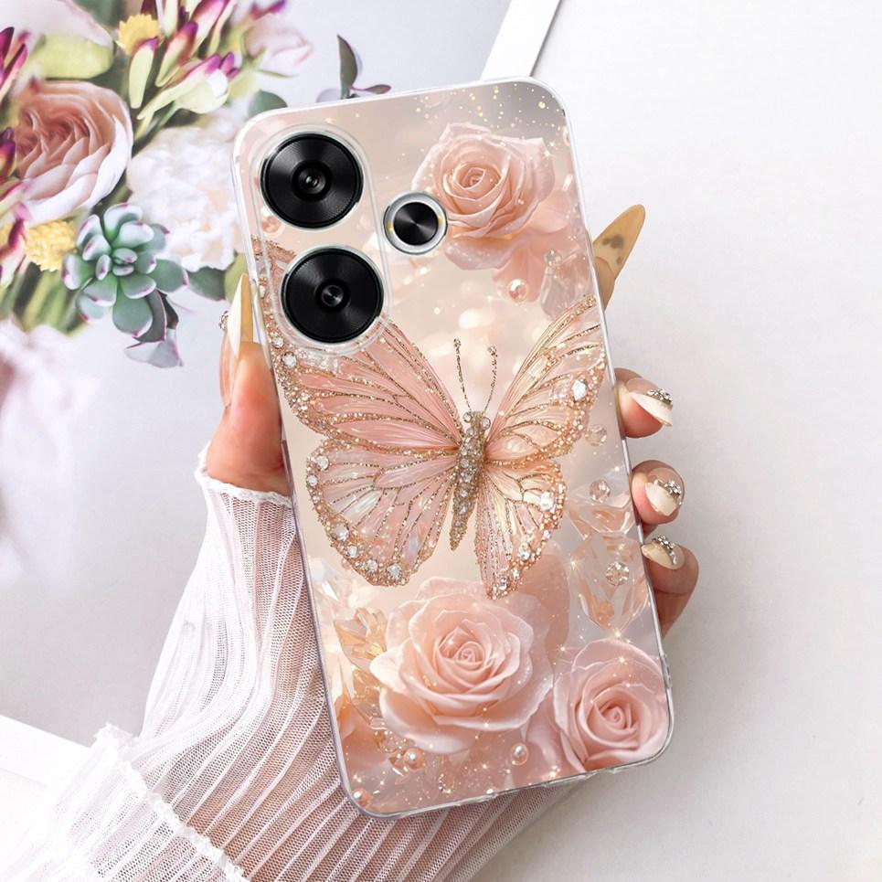 For Xiaomi Turbo 3 / Note 13 Turbo / Poco F6 Phone Case Bow Pattern Colorful Butterfly Flower Cover Soft Clear Silicone Casing