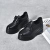Женские туфли на платформе 2025 весна новая круглая голова шнуровка маффин каблук женская обувь первый слой коровьей кожи повседневный студенческий стиль одинарные туфли