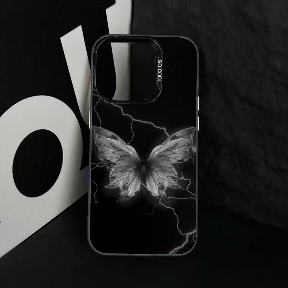 Dark Butterfly Series Phone Case For iPhone 17,16,15,14,13,12,11 Plus,Pro Max,XS,Colorful Silver Black Cover