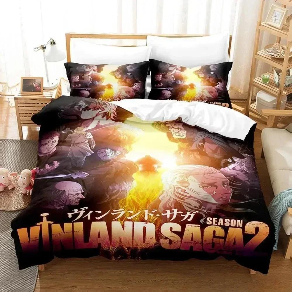 Комплект постельного белья с 3D-принтом по мотивам аниме Vinland Saga, включающий наволочку и пододеяльник, мягкий, размера Queen/King.