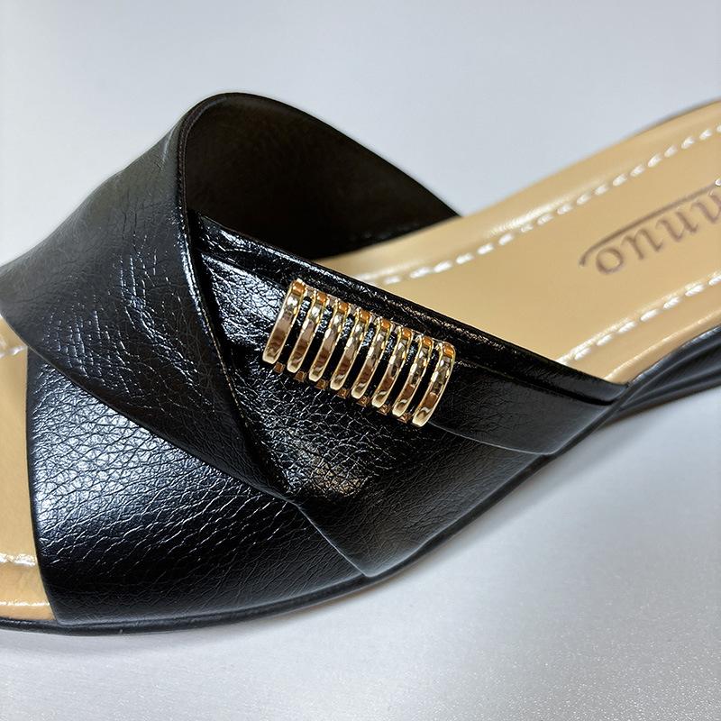 Женские летние шлепанцы с открытым носком на плоской подошве, модные женские повседневные пляжные туфли на металлической танкетке, сандалии на плоской подошве для мам, размер 36-43