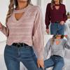 Women Crewneck Sweaters Puff Long Sleeve Twisted Cutout Pullover Jumpers Loose Solid Color Knitwear Tops