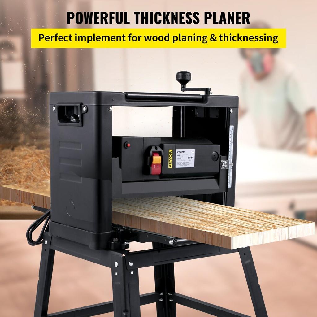 Thickness Planer 13-Inch Benchtop Planer 2000W Wood Planer 8000 rpm Woodworking Planer 10 AMP Wood Planer Foldable 6m/min Planing Speed with Iron