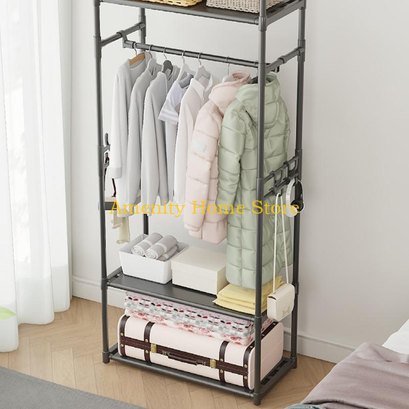 F26C Clothing Rack Garment Rack with Bottom Shelf for Hanging Clothes Coat Skirts Shirts Sweaters Shoe Rack Storing Shoes