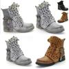 Womens Microfiber Studded Goth Boots Versatile Chelsea Punk Buckle Martin Shoes