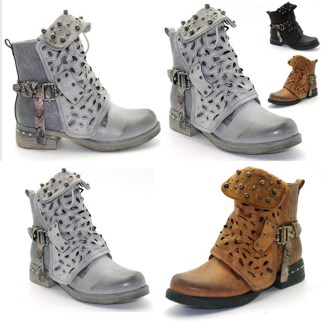 Womens Microfiber Studded Goth Boots Versatile Chelsea Punk Buckle Martin Shoes