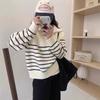 Autumn and Winter New Lazy Style Versatile Knitted Sweater Half Zipper Lapel Loose and Thin Striped Sweater Women