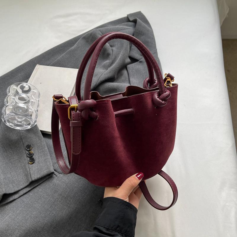 Simple Women's Suede PU Leather Shoulder Bags New Fashion Luxury Designer Bags for Women Solid Color Ladies Bucket Crossbody Bags CLE