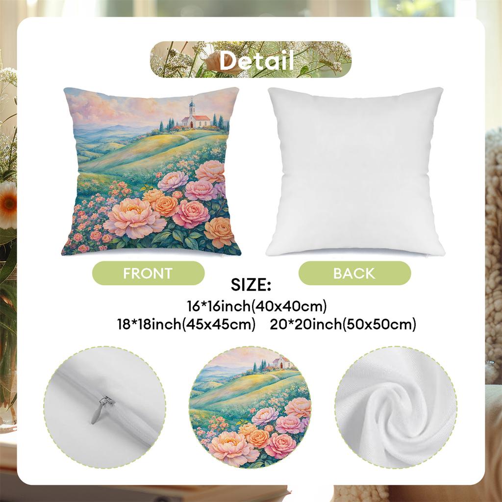 Rural Flower Sea Cottage Digital Printing Pillow Cover Short Plush Suitable Living Rooms Bedrooms Sofas Throw Cushion Cover