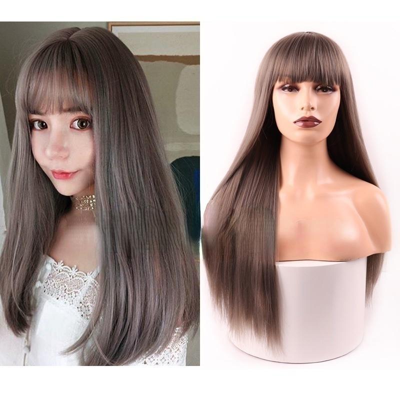 MISS WIG Женский длинный прямой парик с тупой челкой Модные длинные прямые парики из синтетического волокна для женщин