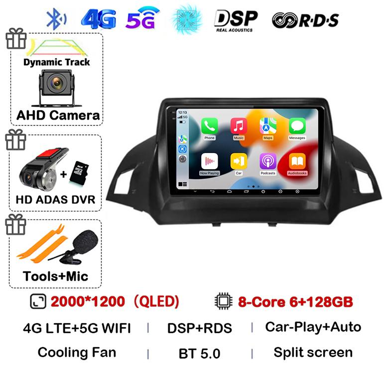 Android 14 Carplay Auto для Ford Kuga Escape 2013 2014 2015 2016 Автомобильный радиоприемник Мультимедиа Видеоплеер GPS Стерео 4G WIFI Головное устройство