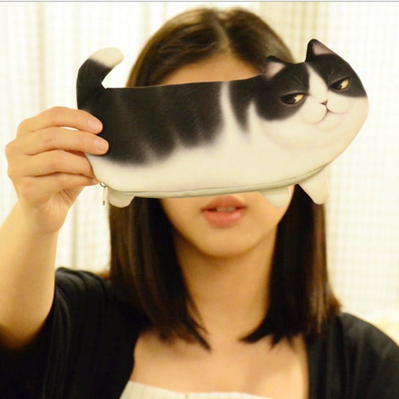 3D имитация кошки Пенал Сумка для макияжа Пенал на молнии Кошелек для мелочи Контейнер для хранения