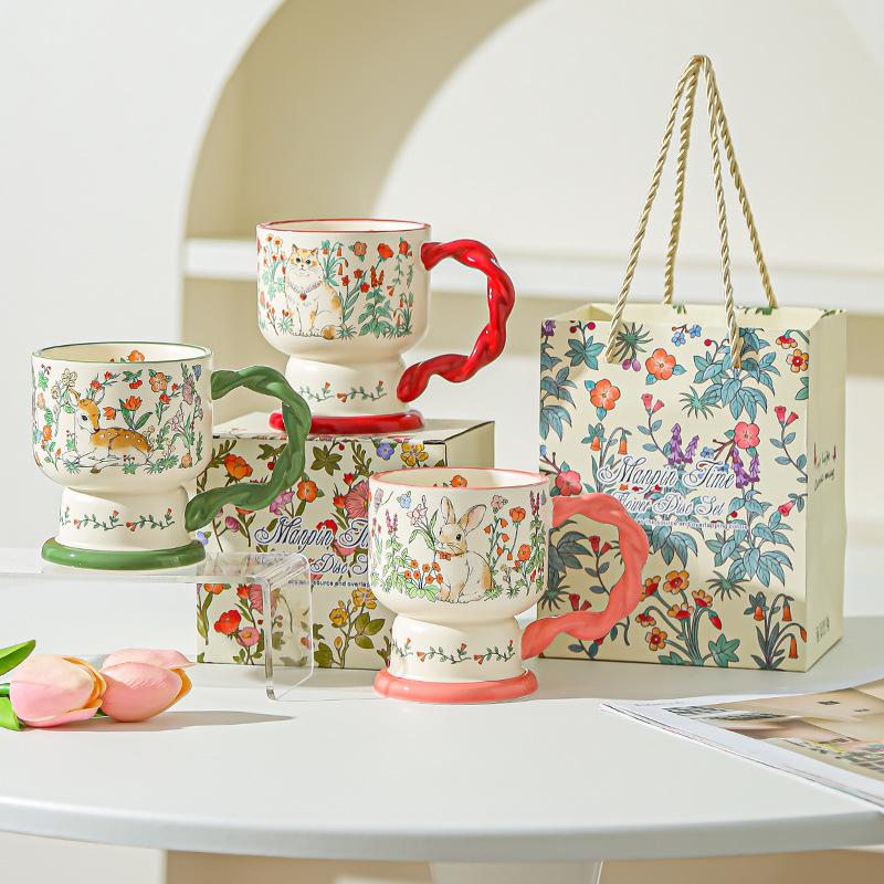 Креативная керамическая кружка с цветочным рисунком для женщин, изысканный и красивый подарок на день рождения для лучшей подруги, кофейная чашка, чашка для питья воды