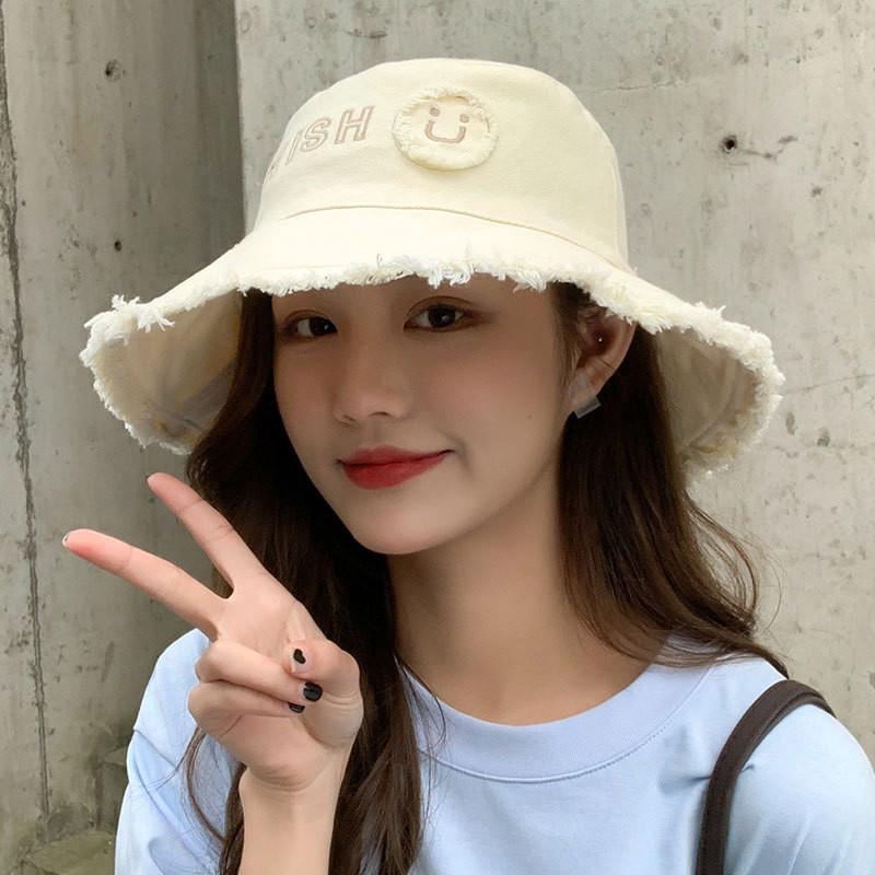 Fashionable Summer Women's Sun Hat With Large Brim And Smiley Face Embroidery For Sun Protection