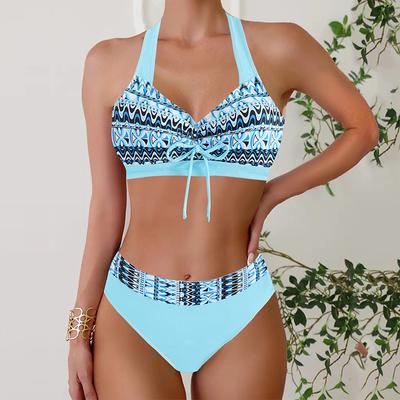 Плюс Размер Женская мода сексуальный круглый вырез волшебная графика и текст бикини комплект облегающий пляжный купальник комплект из двух частей