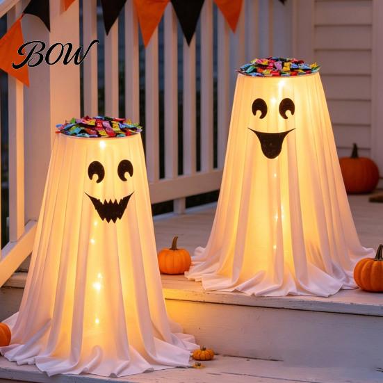 Halloween Ghost Candy Bowl Stand with Remote Control, Large LED Lighted Event Tableware Cute Holder for Front Door Porch Outdoor Indoor Decor