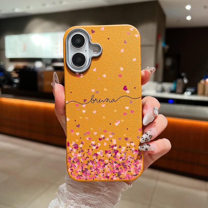 Чехол для телефона Romantic Little Hearts для iPhone 16 15 14 Pro Max 14 Plus 13 12 Pro Max 11 с противоударной текстурой из кожи и мягким покрытием TPU