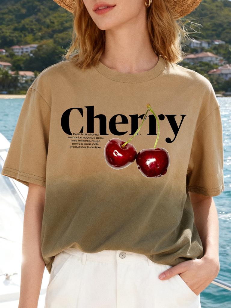Delicious Cherries Printed Womens Gradient Dye TShirt Casual Oversized Tops ONeck Soft Summer T Shirts Short Sleeve Clothes