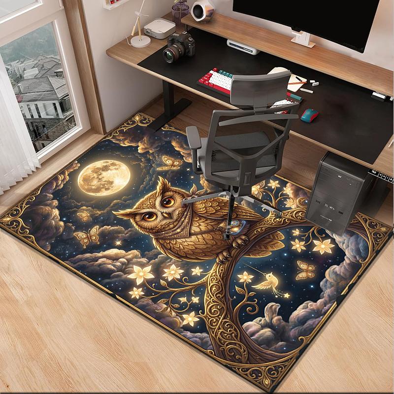 Moonlit Owl Fantasy Office Rug Chair Mat, Entryway Carpet, Suitable for Front Door, Bedroom, Living Room, Desk, Holiday Gift
