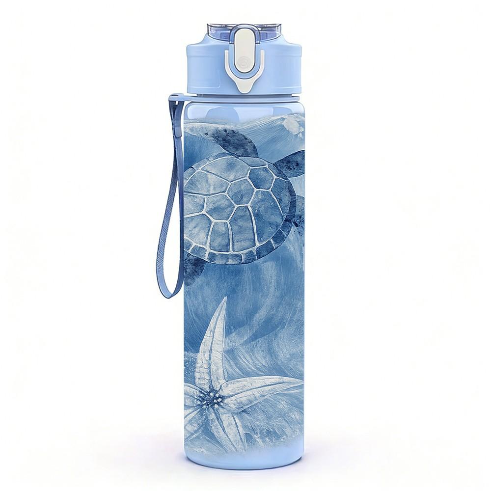 1PC Ocean Turtle Shell Watercolor Print 750ml Color Plastic Sports Water Bottle Leakproof Flip Straw Lid Suitable for Sports Office Home Use
