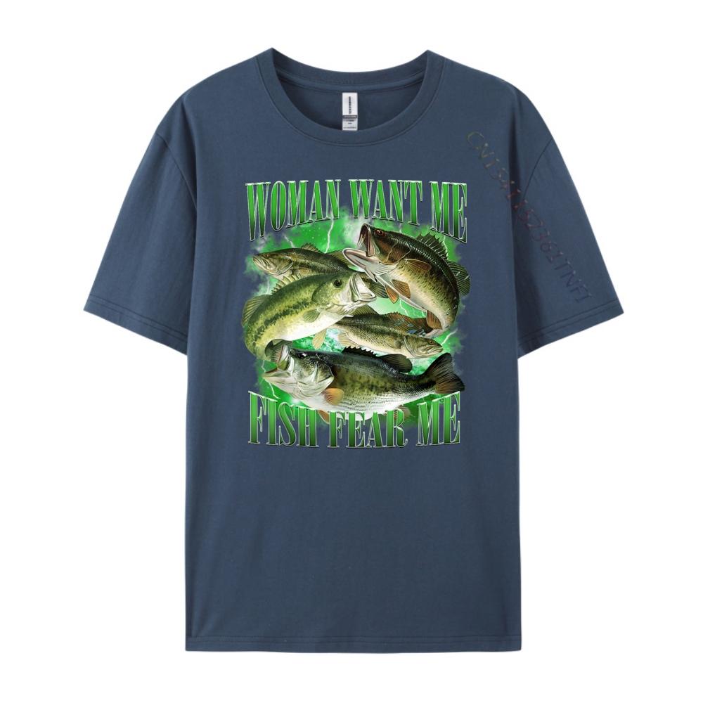 Vintage Want Me Fish Bass Fear Me Funny Lover Fishing Fashion T Shirt Men Skinfriendly and Soft Camisetas De Hombre Large Size