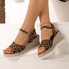Мода 2025 Лето Женская обувь Леопардовый принт Босоножки на танкетке Женские больших размеров Пряжка на щиколотке Платформа Босоножки Женские Легкие Массивные Сандалии
