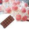 15-grid Silicone Chocolate Mold Reusable Rose Flower Shape Molds Cake DIY Crafting Handmade Kitchen Baking Mould for Biscuits