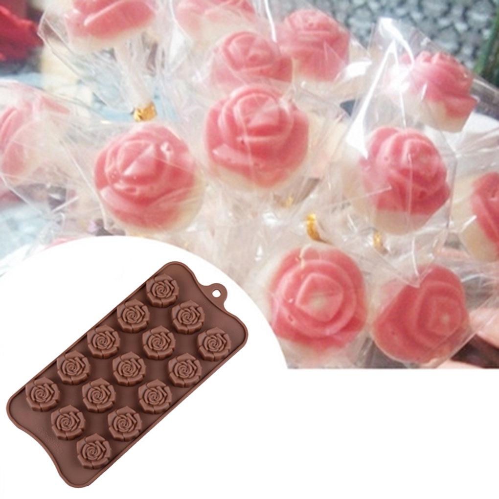 15-grid Silicone Chocolate Mold Reusable Rose Flower Shape Molds Cake DIY Crafting Handmade Kitchen Baking Mould for Biscuits