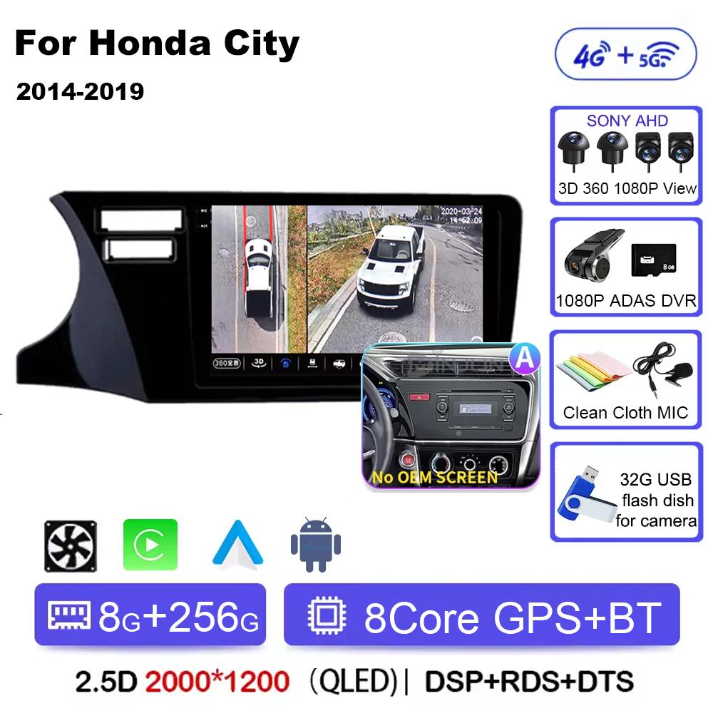 Для Honda City 2014 2015 2016 2017 2018 2019 Android 14 Qualcomm Car Radio GPS Navi QLED Screen Car Player WIFI BT 4G Головное устройство