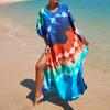 Women's Boho Cover Up, Plus Size Contrast Loose Fit Vacay Beach Kaftan Dress