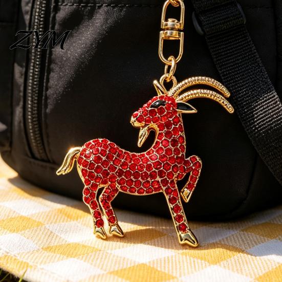 Daily Use Keychain Goat with Sparkling Rhinestone, Golden Plated Sheep Alloy Bling Keyring, Animal Pendant for Backpack Handbag Charm Key Ring