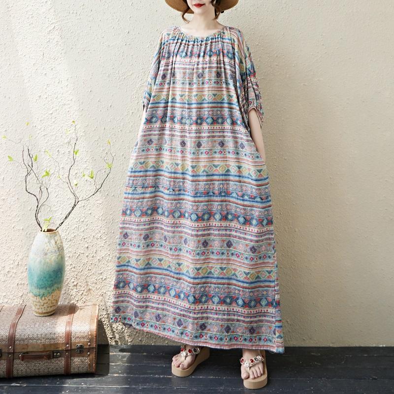 Short Sleeve Plus Size Cotton Vintage Dot Floral New In Dresses for Women Casual Loose Maxi Long Summer Dress