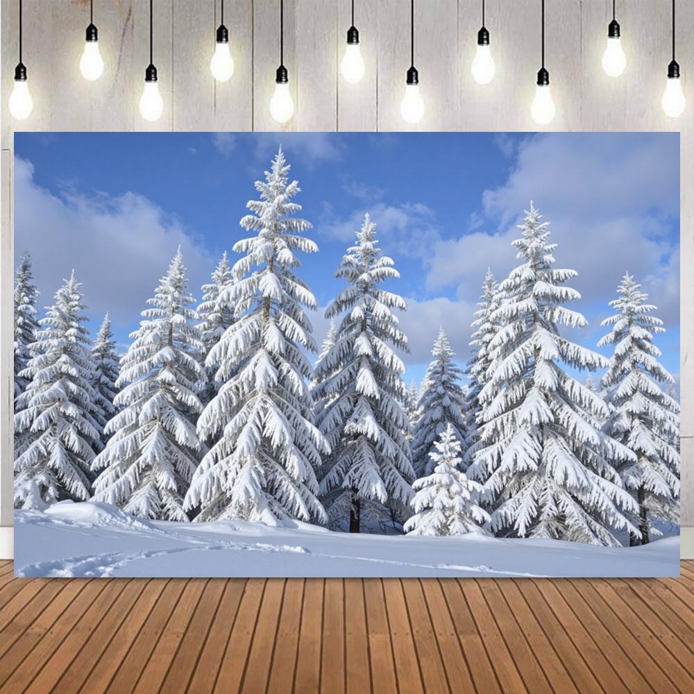 Winter Nature Themed Backdrop for Photography White Snow Forest Scene Kids Birthday Party Decoration Baby Portrait Background9