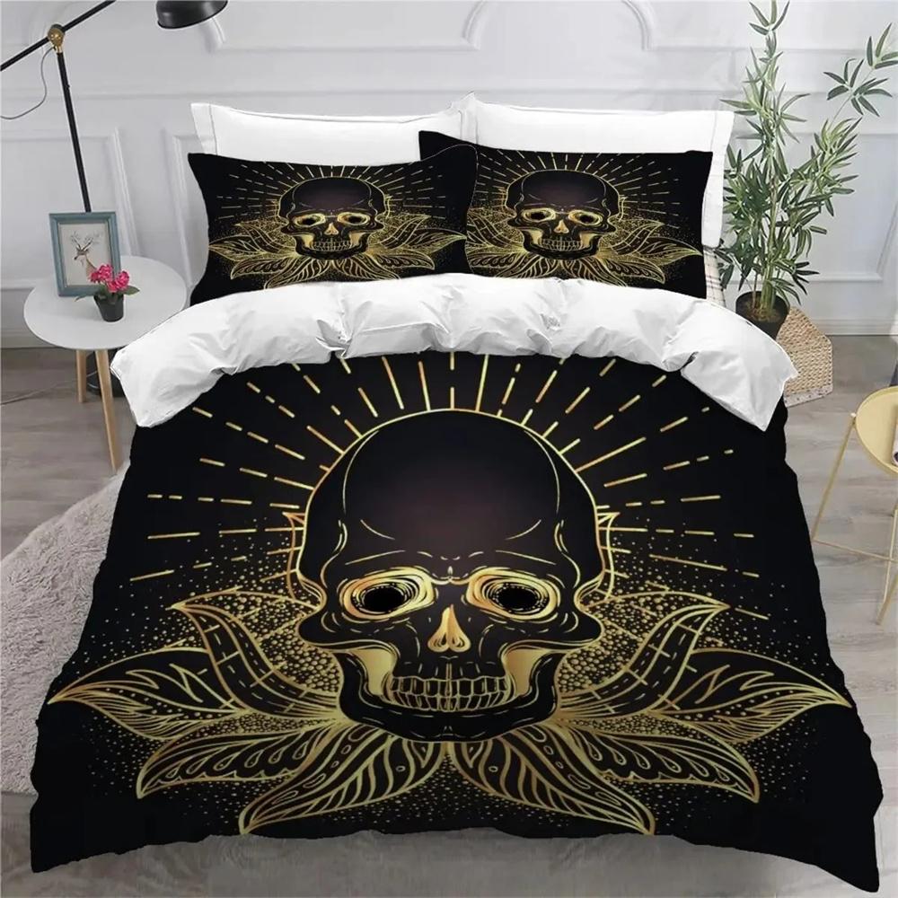 Комплект постельного белья Skull and Beauty, полноразмерный готический комплект постельного белья с изображением сахарного черепа и ангелов и демонов с наволочкой, двуспальные комплекты для двуспальной кровати