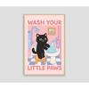 "Wash Your Paws" Cat Illustration Canvas Prints Poster Modern Funny Animal Art Prints Wash Room Bathroom Home Decor Art Poster