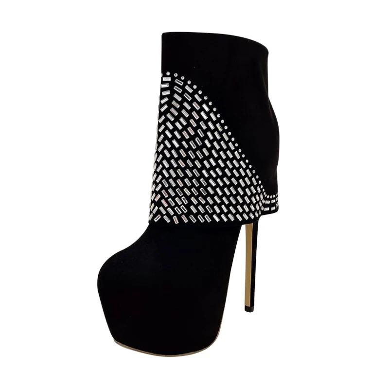 Eilyken Пикантные стильные женские босоножки на высоком каблуке-шпильке с кристаллами, дизайнерские женские туфли для стриптизерши на платформе с молнией и круглым носком