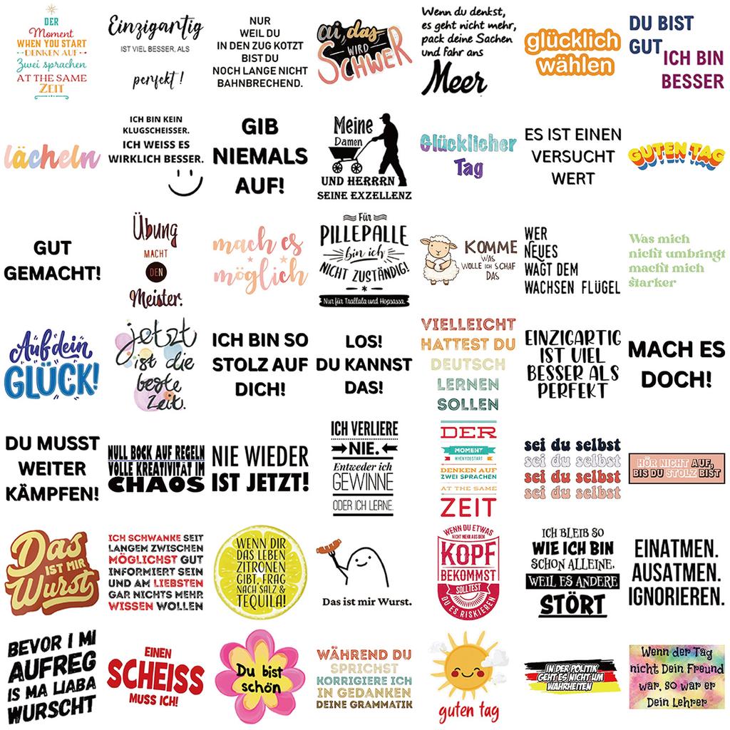 50 Cartoon German Inspirational Graffiti Stickers Decorate Suitcase Guitar DIY Waterproof Stickers