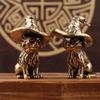 1 Piece Creative Solid Brass Childish Animal Kitten Miniature Figurine Ornament Cute Sorcerer Cat Small Statue Retro Home Decor
