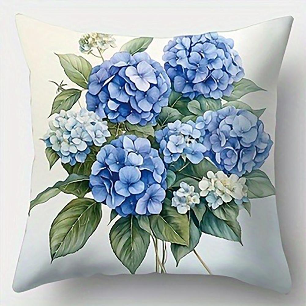 Blue Hydrangea Floral Pillowcasebedroom Sofa Decorative Cushion Cover With Zipper Soft Cushion Cover