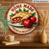 2D Flat 1pc, 8x8 in, Vintage-Style Aluminum Metal Sign - "Home Made" Apple Pie & Apples Decorative Wall Art, Garden Decor for Home, Bar, and More