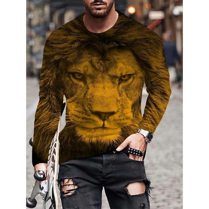 Мужская футболка с длинным рукавом с принтом черного льва, весенне-осенняя, мужской повседневный топ, уличная мода, мужская футболка с длинным рукавом
