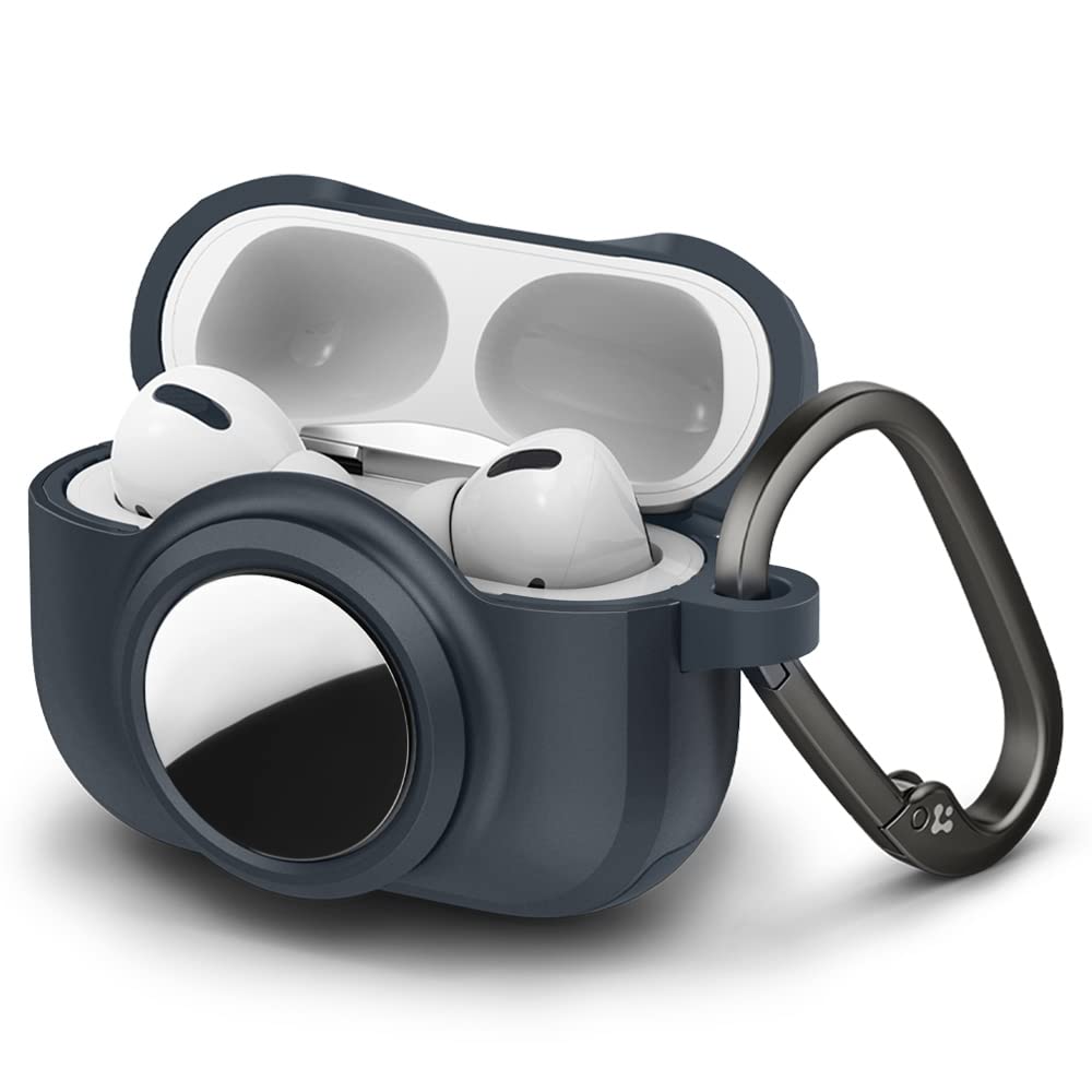 Spigen Airpods Pro Case AirTag Attached Charging Case Cover with Carabiner Shockproof Wireless Charging Compatible Double Structure Tag Armor Duo